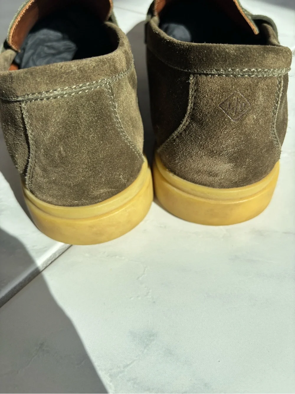 Loro Piana Olive Suede Penny Loafers with Gum Sole